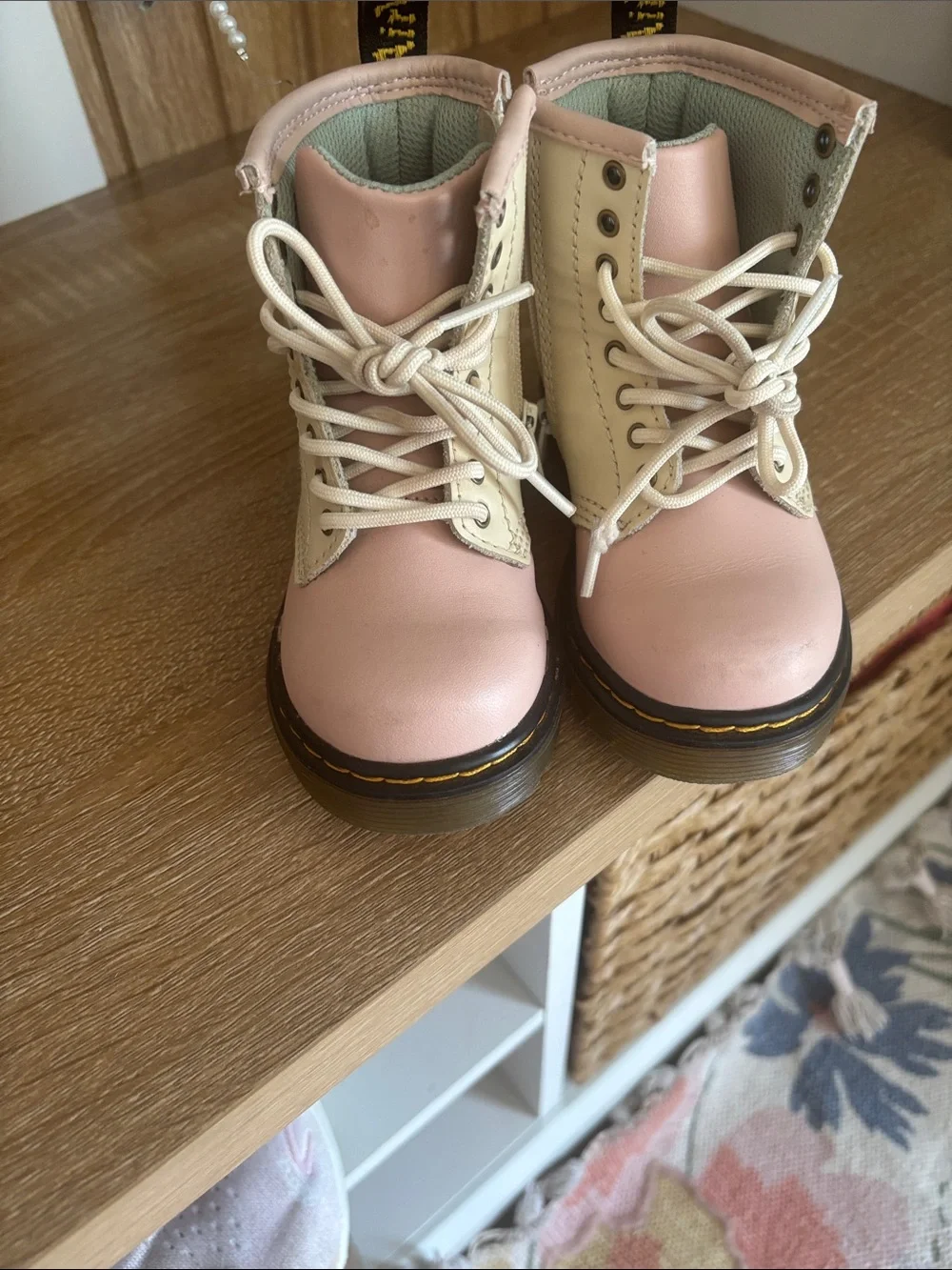 Dr. Martens Pink and Cream Lace-Up Kids Boots
